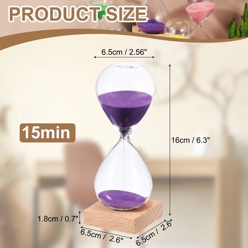 15 Minutes Sand Timer, Sand Watch with Wood Base, Purple
