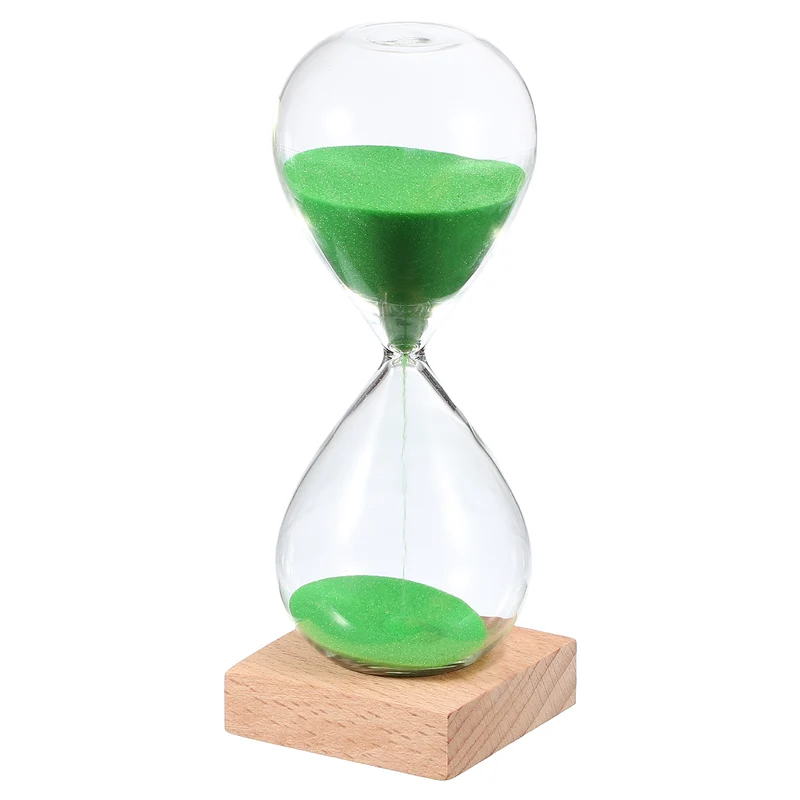 15 Minutes Sand Timer, Sand Watch with Wood Base, Green