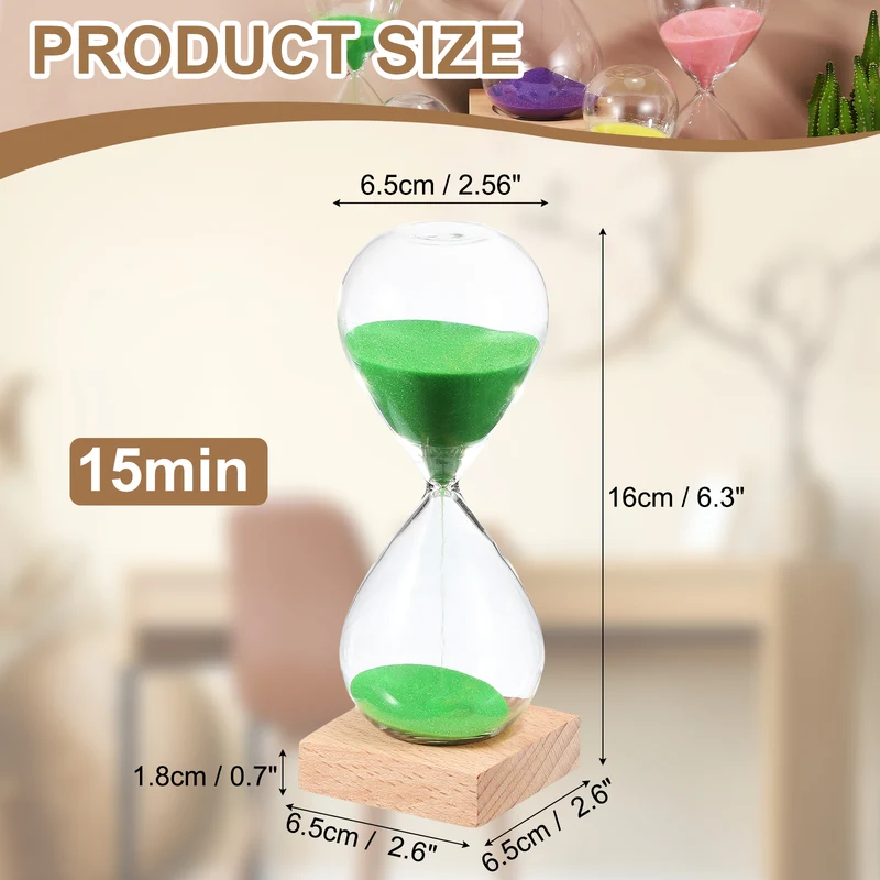 15 Minutes Sand Timer, Sand Watch with Wood Base, Green