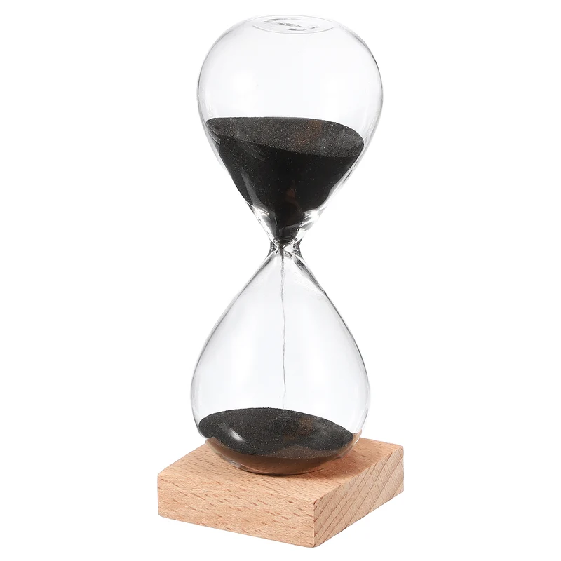 15 Minutes Sand Timer, Sand Watch with Wood Base, Black