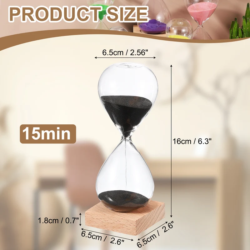 15 Minutes Sand Timer, Sand Watch with Wood Base, Black