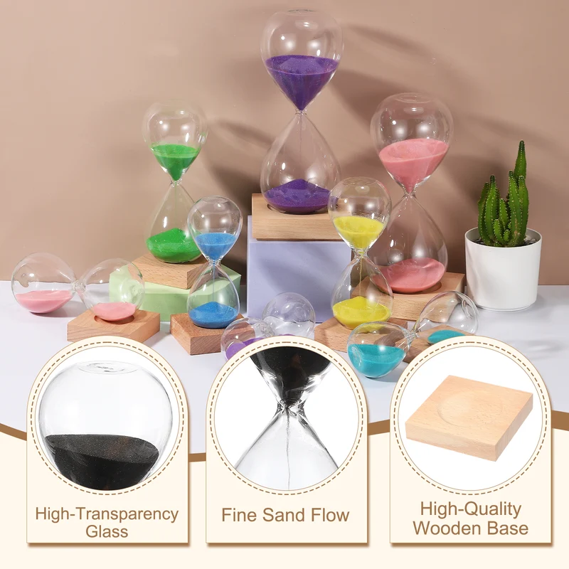 15 Minutes Sand Timer, Sand Watch with Wood Base, Black
