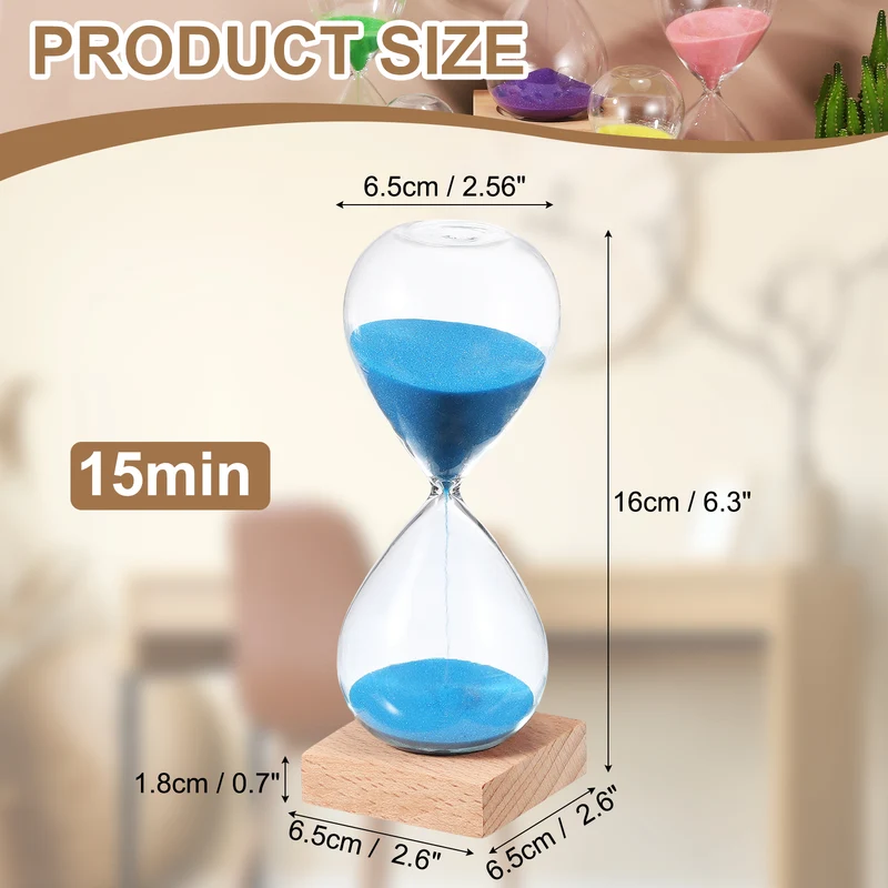 15 Minutes Sand Timer, Sand Watch with Wood Base, Blue