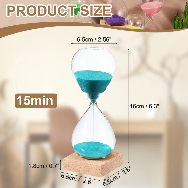 15 Minutes Sand Timer, Sand Watch with Wood Base, Bright Blue