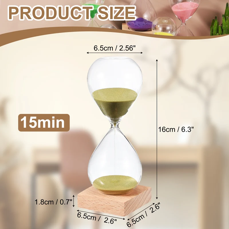 15 Minutes Sand Timer, Sand Watch with Wood Base, Gold