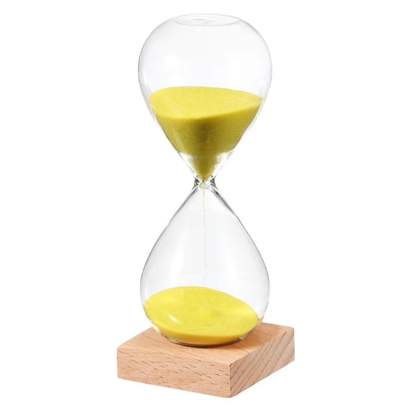 15 Minutes Sand Timer, Sand Watch with Wood Base, Yellow