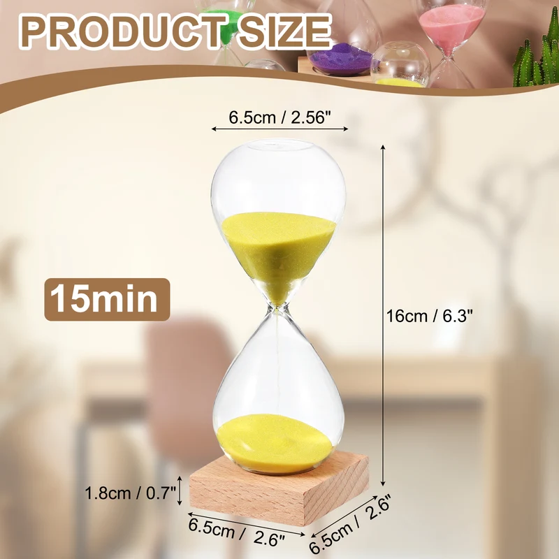 15 Minutes Sand Timer, Sand Watch with Wood Base, Yellow