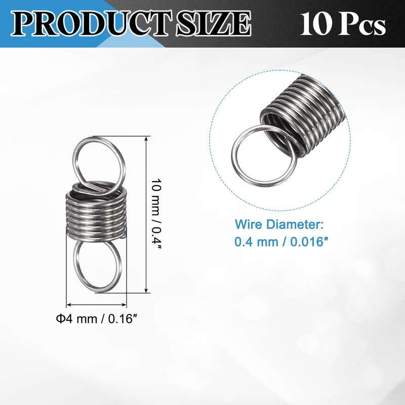 Extension Spring 10pcs Wire Dia 0.016" OD 0.16" Free Length 0.4"