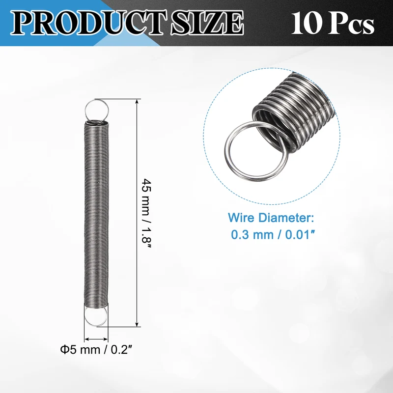 Extension Spring 10pcs Wire Dia 0.01" OD 0.2" Free Length 1.8"