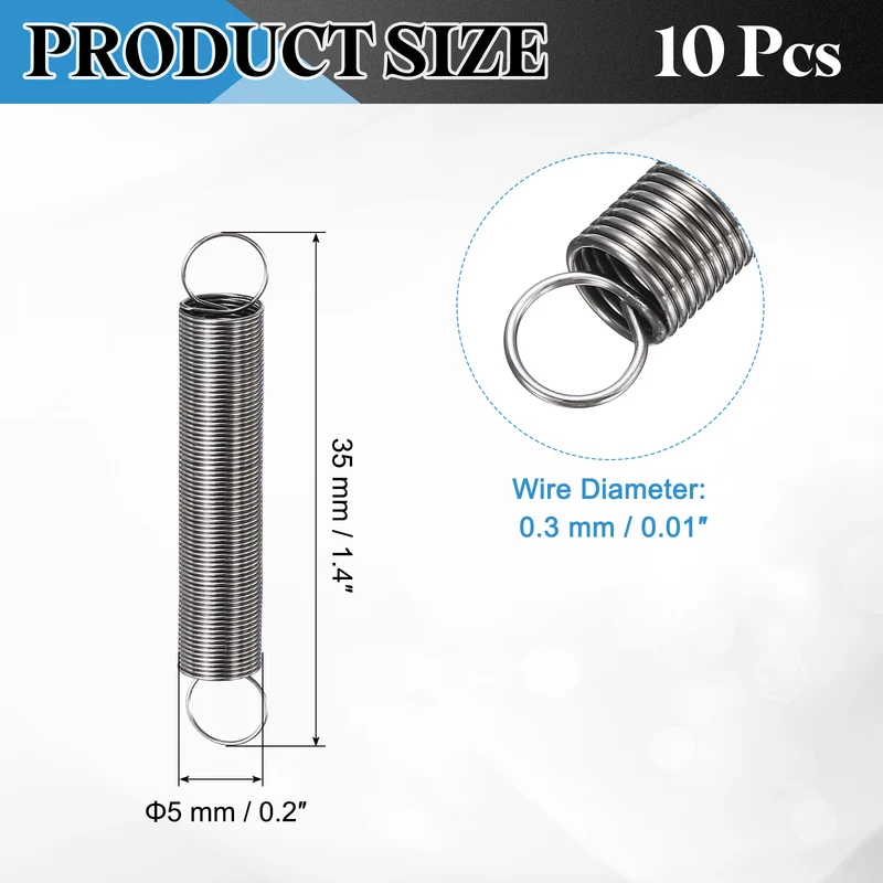 Extension Spring 10pcs Wire Dia 0.01" OD 0.2" Free Length 1.4"