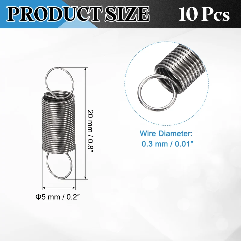 Extension Spring 10pcs Wire Dia 0.01" OD 0.2" Free Length 0.8"