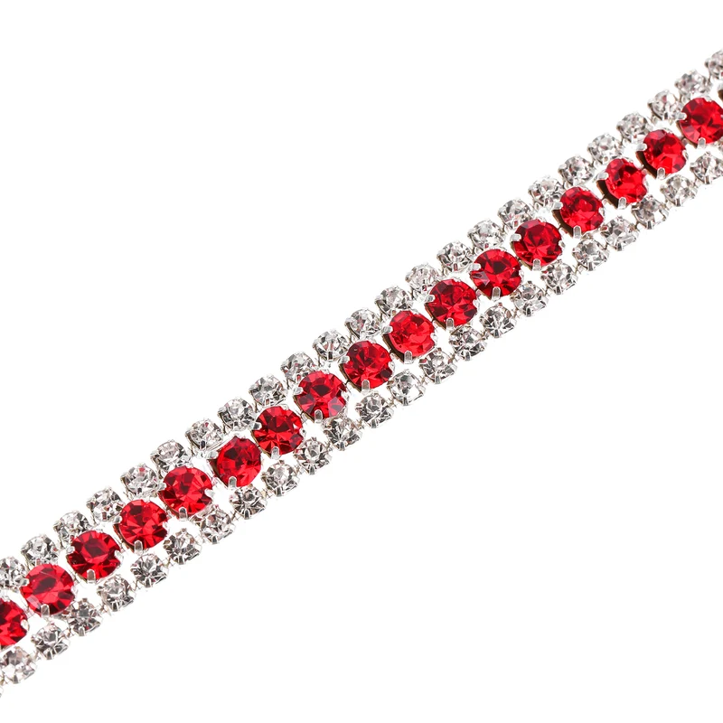 2 Yards 3 Rows Rhinestone Chain, 8.5mm Crystal Close Claw Chain Trim for DIY Jewelry, Clothing, Bags, Shoe Decoration (Silver, Red, White)