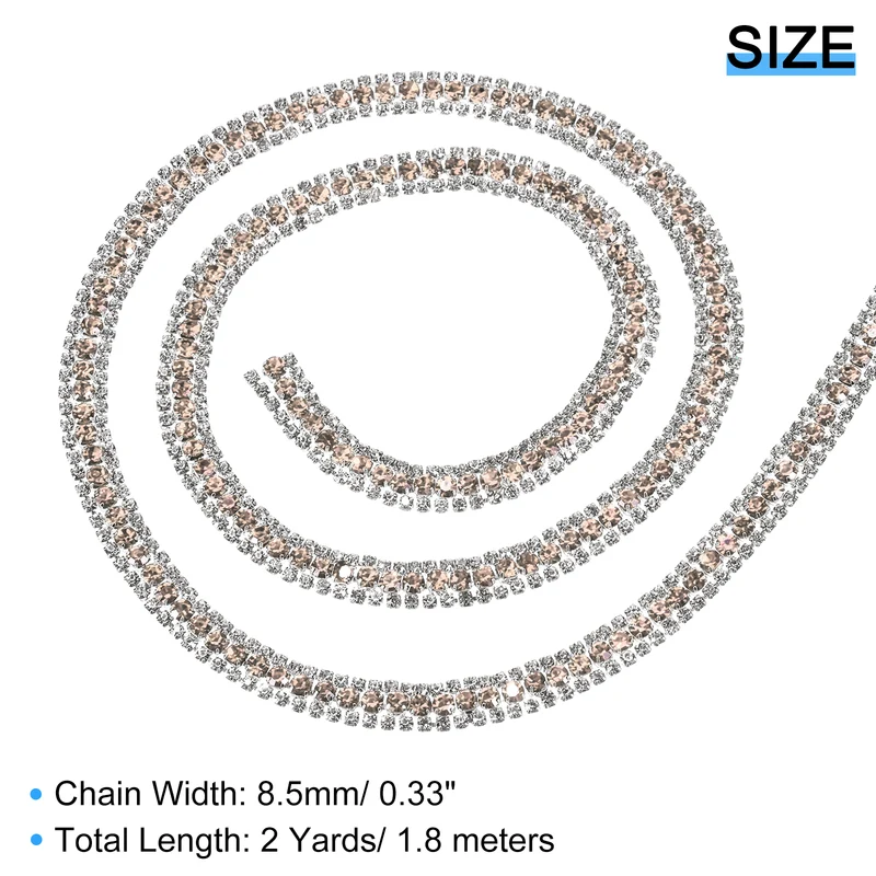 2 Yards 3 Rows Rhinestone Chain, 8.5mm Close Claw Chain Trim (Yellow, White)