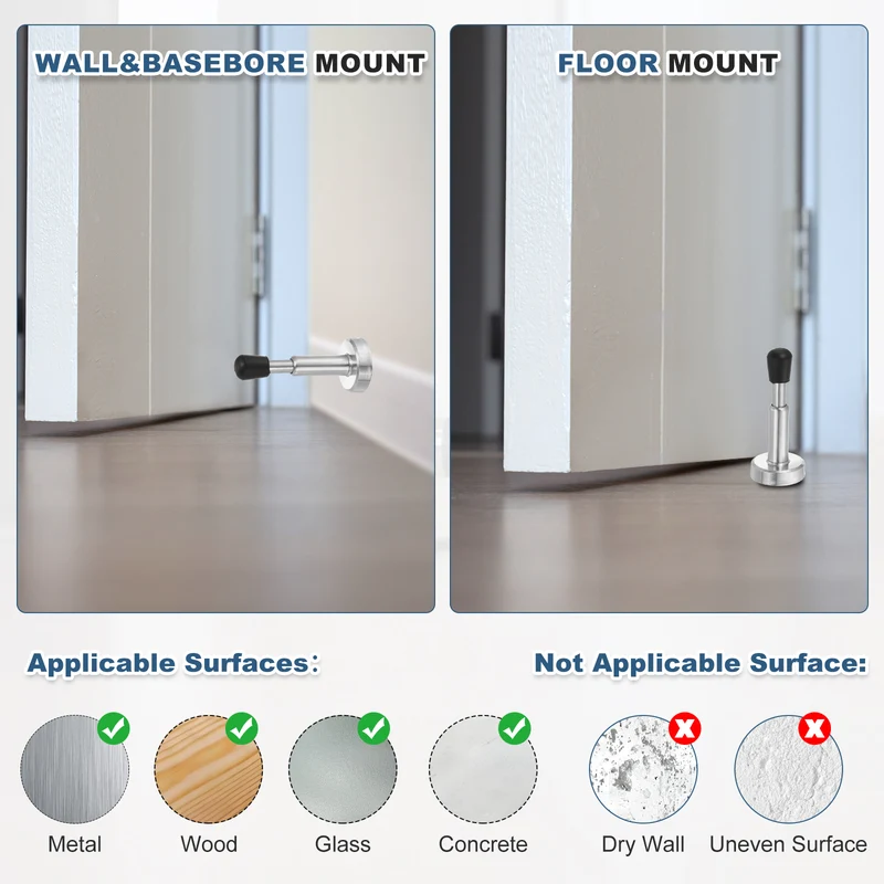 4.7" Magnetic Door Stoppers, Adjustable Door Stops Bumper, Silver