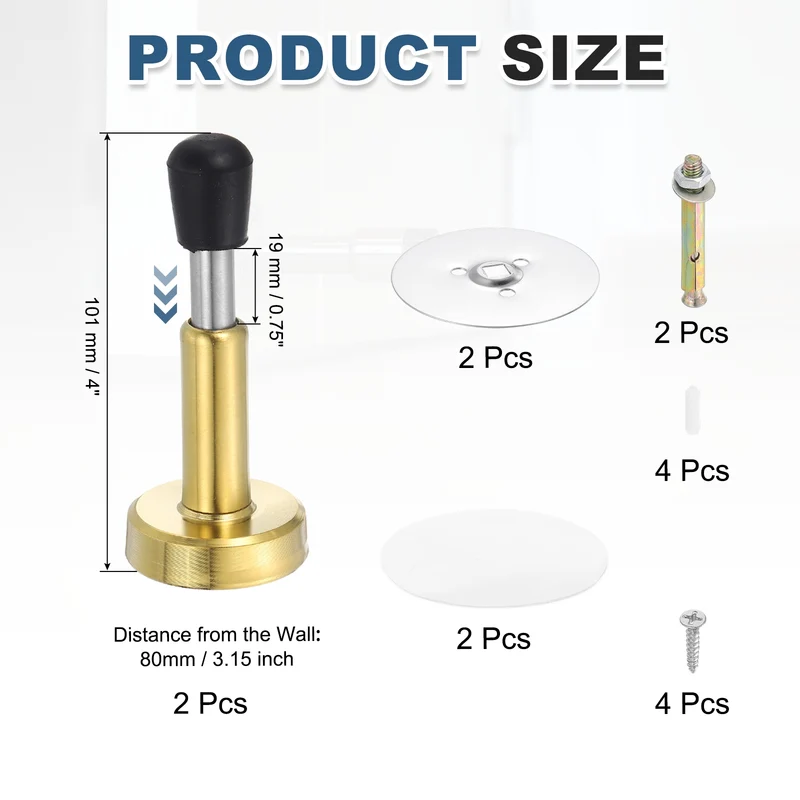 2PCS 4" Magnetic Door Stoppers, Adjustable Door Stops Bumper, Gold