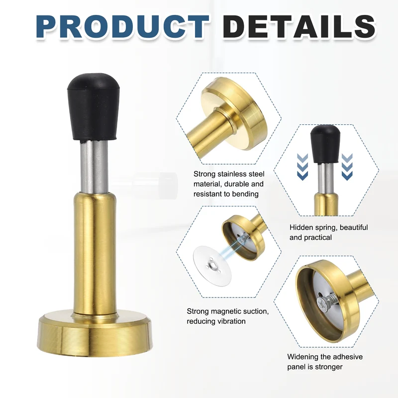 2PCS 4" Magnetic Door Stoppers, Adjustable Door Stops Bumper, Gold