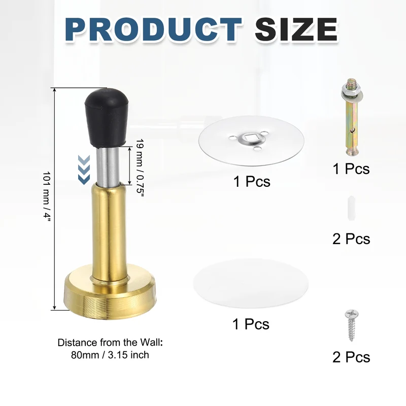4" Magnetic Door Stoppers, Adjustable Door Stops Bumper, Gold