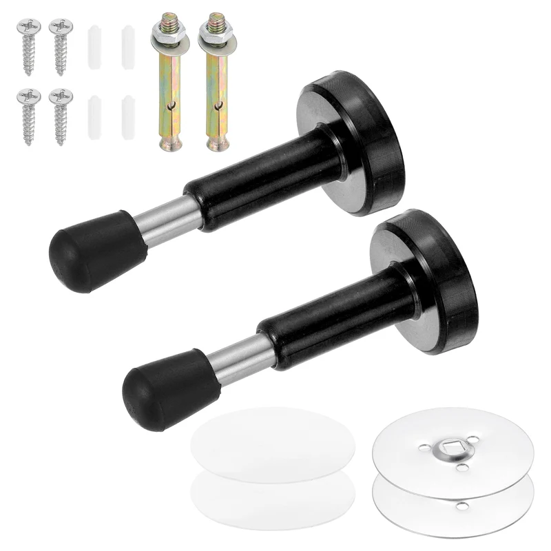 2PCS 4" Magnetic Door Stoppers, Adjustable Door Stops Bumper, Black
