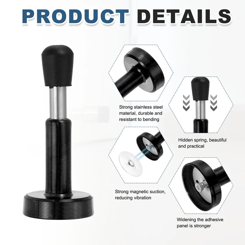 2PCS 4" Magnetic Door Stoppers, Adjustable Door Stops Bumper, Black
