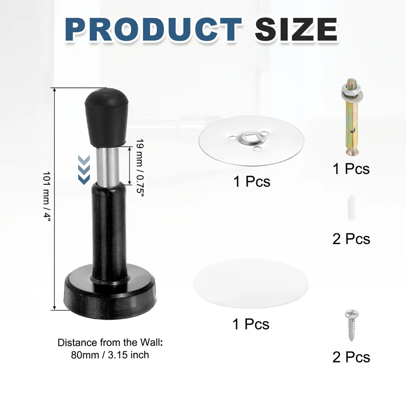 4" Magnetic Door Stoppers, Adjustable Door Stops Bumper, Black