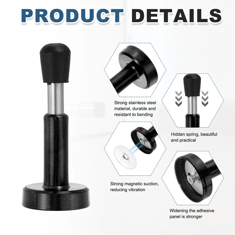 4" Magnetic Door Stoppers, Adjustable Door Stops Bumper, Black