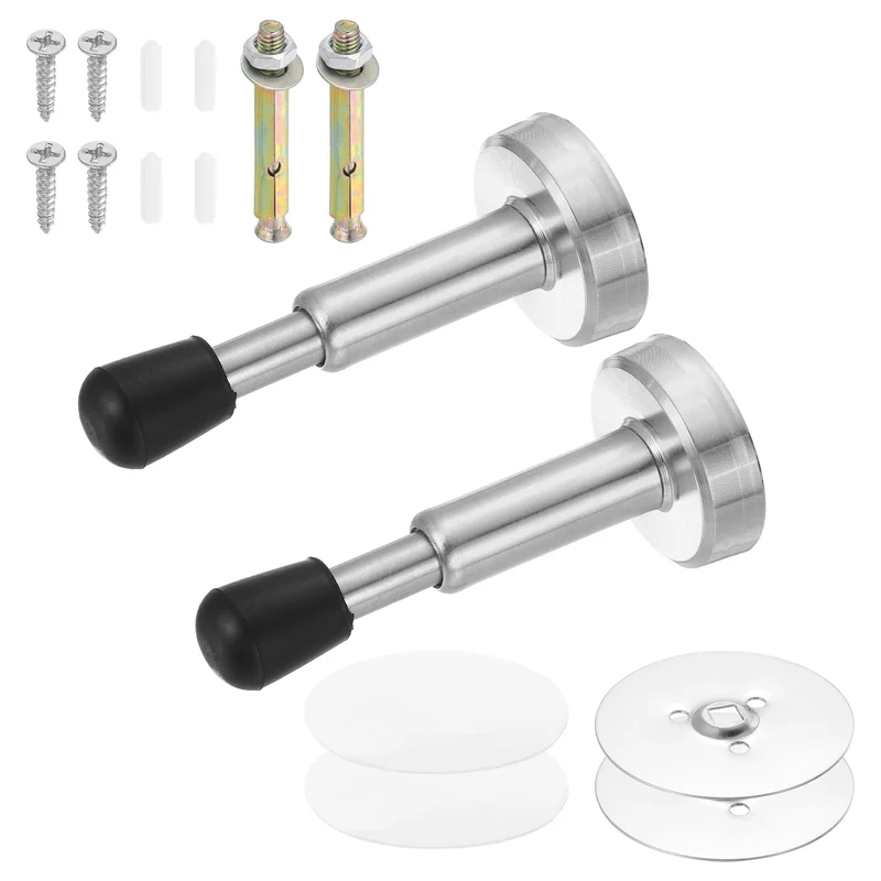 2PCS 4" Magnetic Door Stoppers, Adjustable Door Stops Bumper, Silver