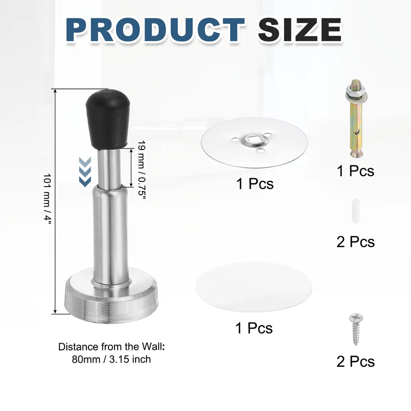 4" Magnetic Door Stoppers, Adjustable Door Stops Bumper, Silver