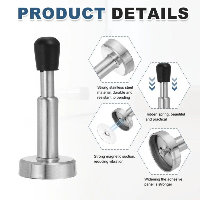 4" Magnetic Door Stoppers, Adjustable Door Stops Bumper, Silver