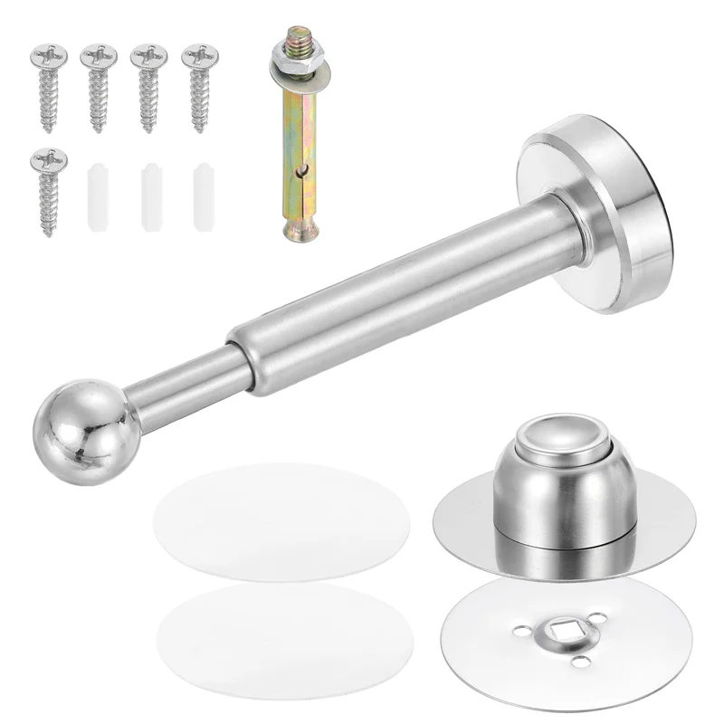 6.9" Magnetic Door Stoppers, Adjustable Door Stops Bumper, Silver