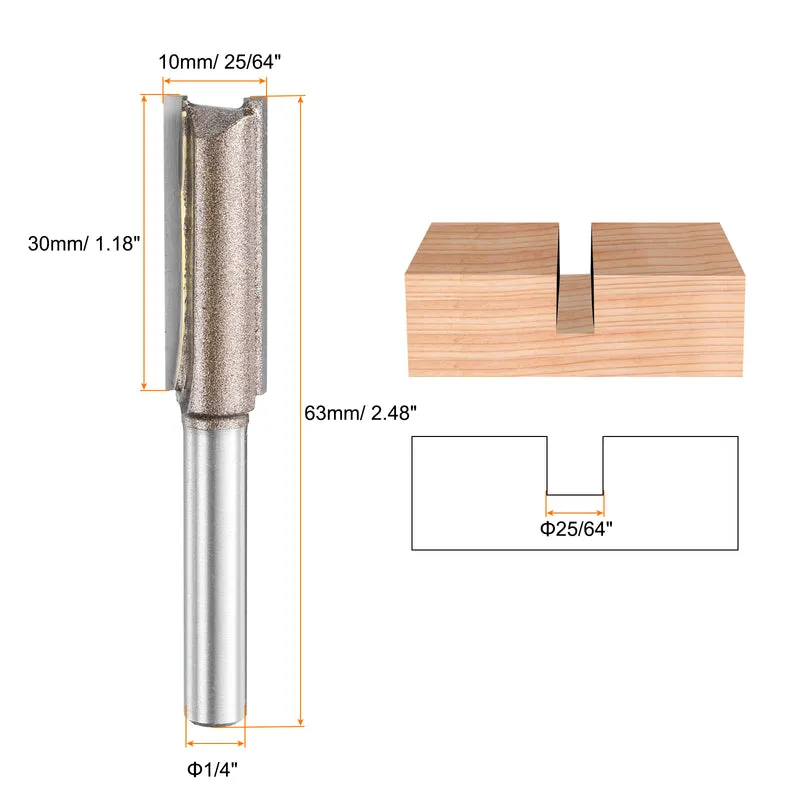 2pcs Straight Router Bit 1/4 Shank 25/64" Cutting Dia 2 Flutes 1.18" YG6 Carbide