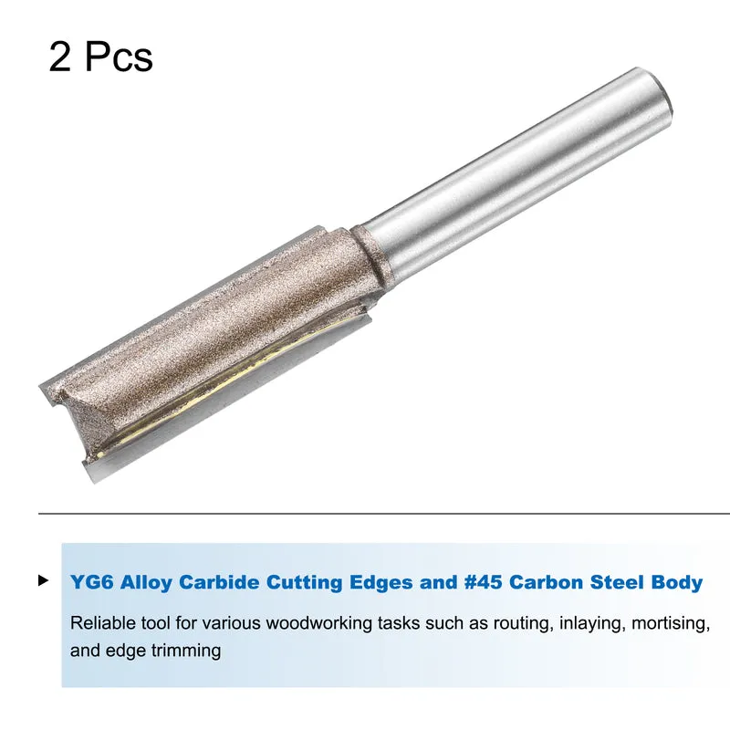 2pcs Straight Router Bit 1/4 Shank 25/64" Cutting Dia 2 Flutes 1.18" YG6 Carbide
