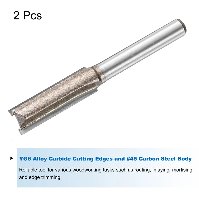 2pcs Straight Router Bit 1/4 Shank 23/64" Cutting Dia 2 Flutes 1.18" YG6 Carbide