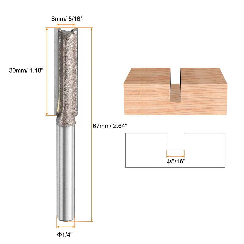 2pcs Straight Router Bit 1/4 Shank 5/16" Cutting Dia 2 Flutes 1.18" YG6 Carbide