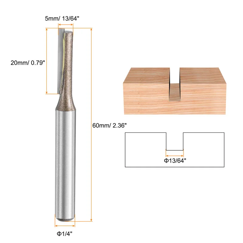 2pcs Straight Router Bit 1/4 Shank 13/64" Cutting Dia 2 Flutes 0.79" YG6 Carbide