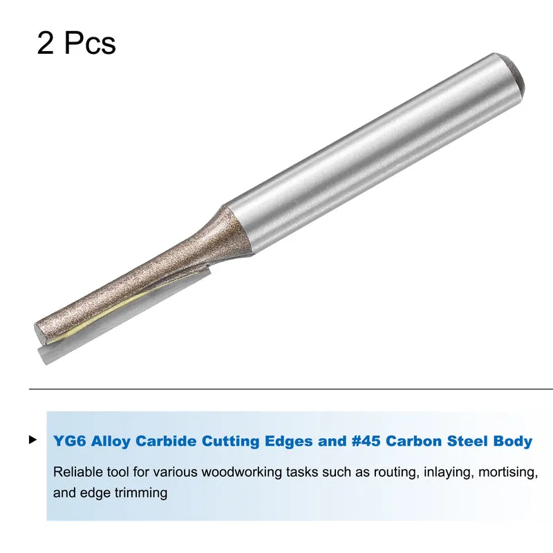 2pcs Straight Router Bit 1/4 Shank 13/64" Cutting Dia 2 Flutes 0.79" YG6 Carbide