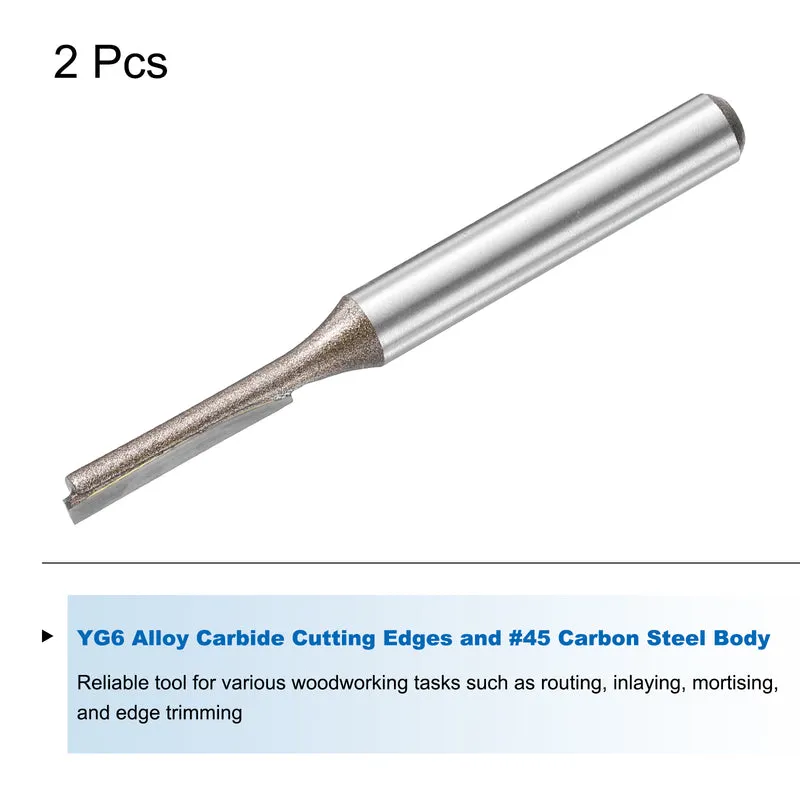 2pcs Straight Router Bit 1/4 Shank 5/32" Cutting Dia 2 Flutes 0.79" YG6 Carbide
