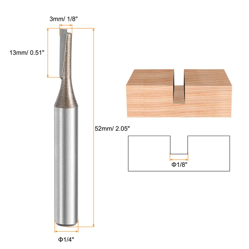 2pcs Straight Router Bit 1/4 Shank 1/8" Cutting Dia 2 Flutes 0.51" YG6 Carbide