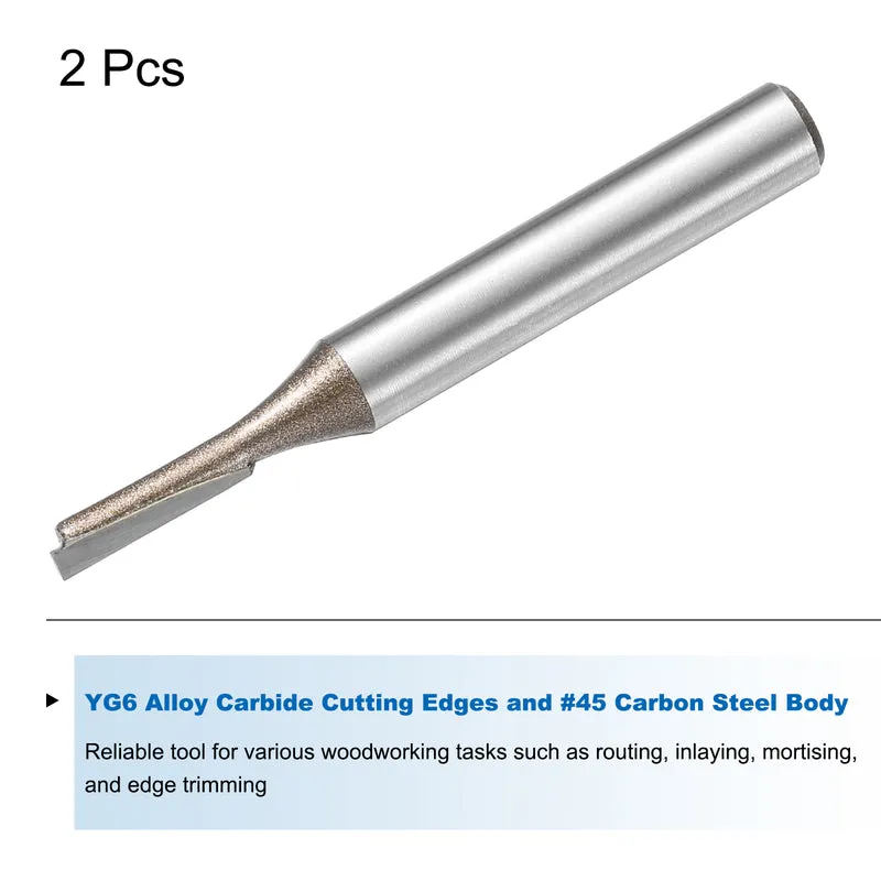 2pcs Straight Router Bit 1/4 Shank 1/8" Cutting Dia 2 Flutes 0.51" YG6 Carbide