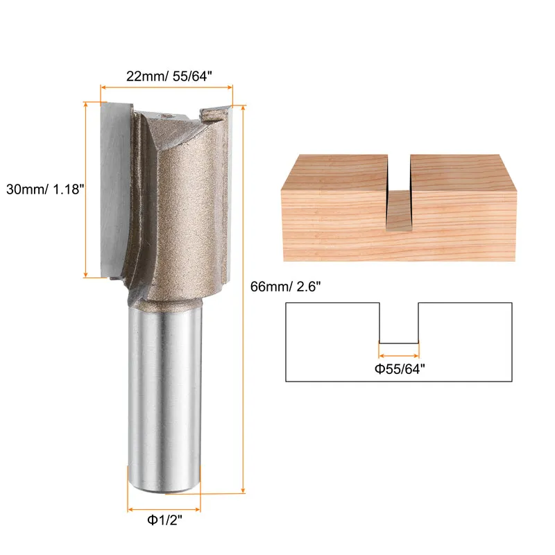 Straight Router Bit 1/2 Shank 55/64" Cutting Dia 2 Flutes 1.18" YG6 Carbide
