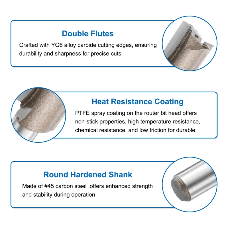 Straight Router Bit 1/2 Shank 55/64" Cutting Dia 2 Flutes 1.18" YG6 Carbide