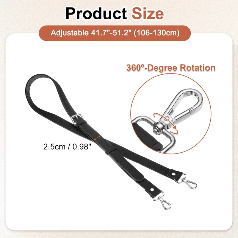 1" Genuine Leather Purse Strap for Bag (Black, Silver Buckle)