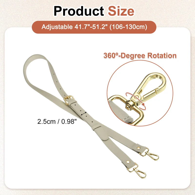 1" Genuine Leather Purse Strap for Bag (Grey, Gold Buckle)