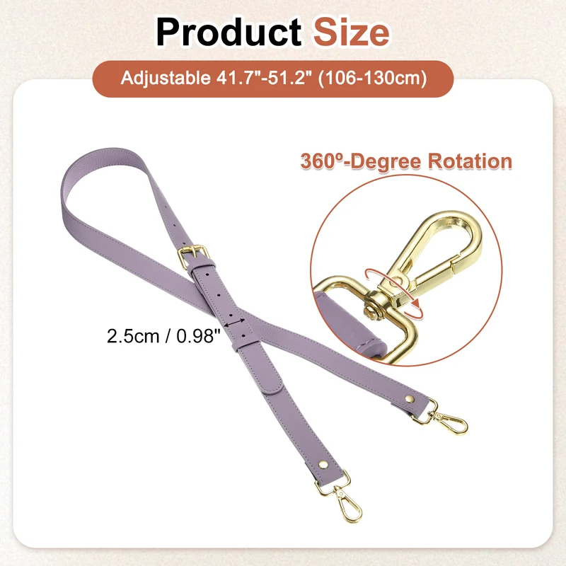 1" Genuine Leather Purse Strap for Bag (Taro Purple, Gold Buckle)