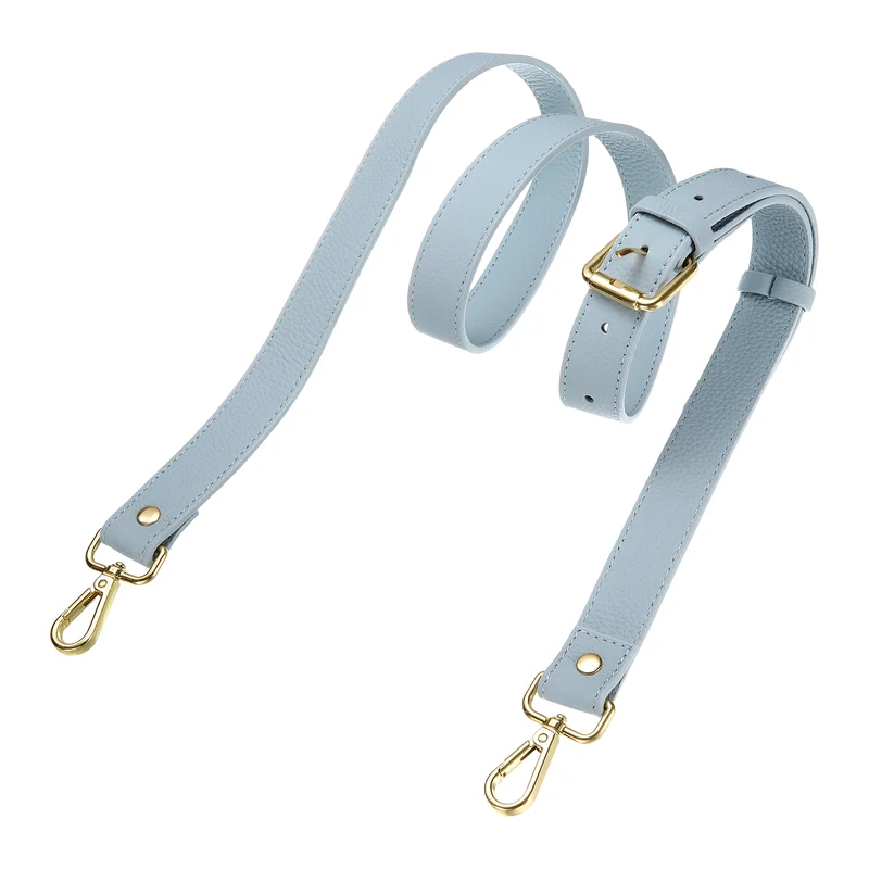 1" Genuine Leather Purse Strap for Bag (Sky Blue, Gold Buckle)