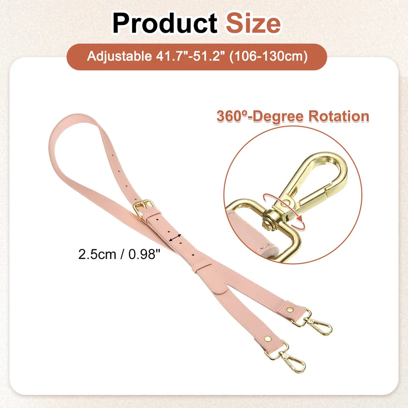 1" Genuine Leather Purse Strap for Bag (Pink, Gold Buckle)