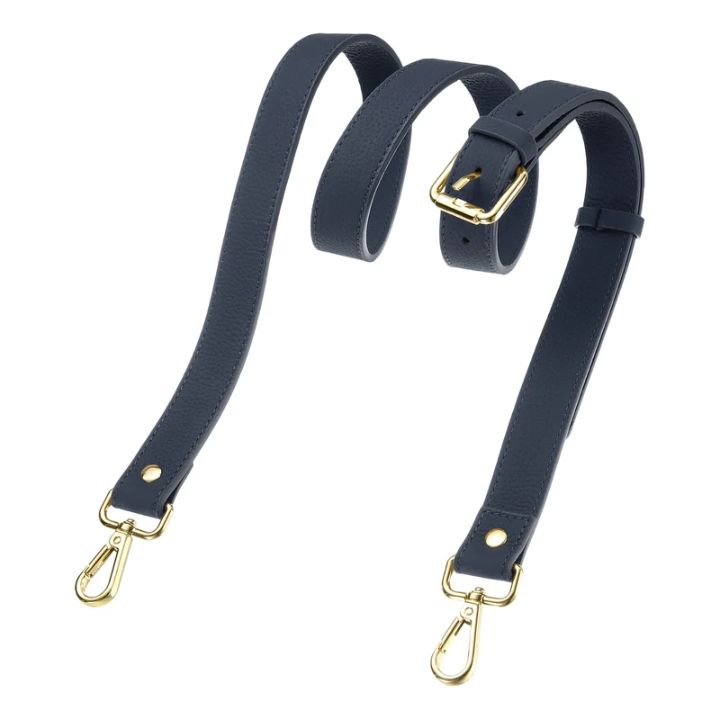 1" Genuine Leather Purse Strap for Bag (Dark Blue, Gold Buckle)