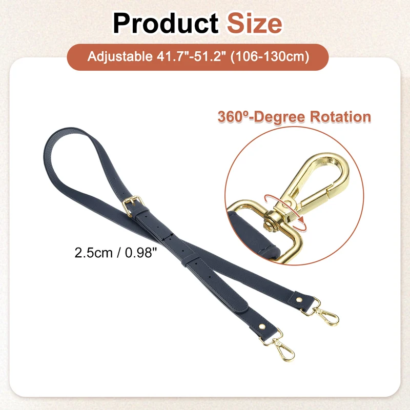 1" Genuine Leather Purse Strap for Bag (Dark Blue, Gold Buckle)