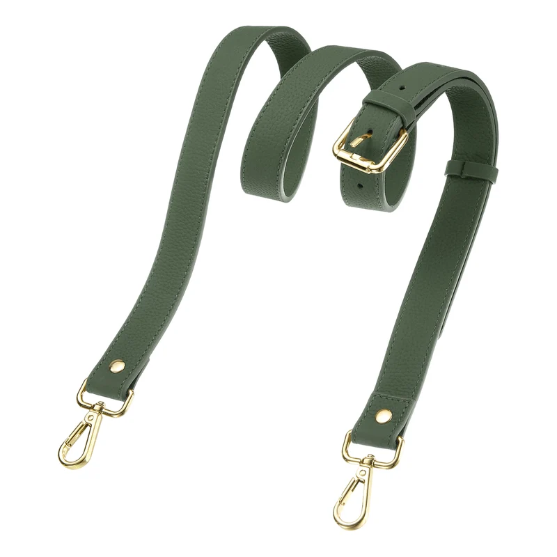 1" Genuine Leather Purse Strap for Bag (Almond Green, Gold Buckle)