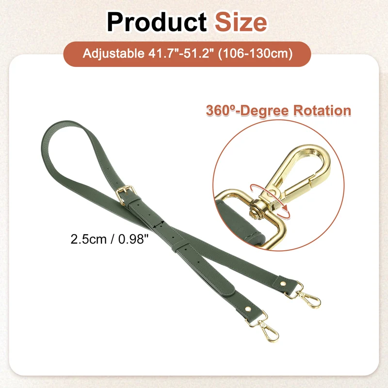 1" Genuine Leather Purse Strap for Bag (Almond Green, Gold Buckle)