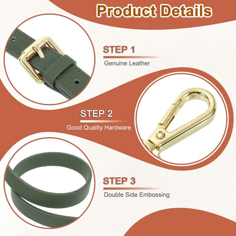 1" Genuine Leather Purse Strap for Bag (Almond Green, Gold Buckle)